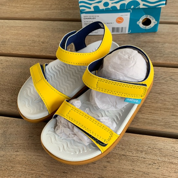 ✨NIB✨NATIVE Charley Sandal Toddler sz 9 10 Crayon Yellow Velcro - Picture 4 of 13